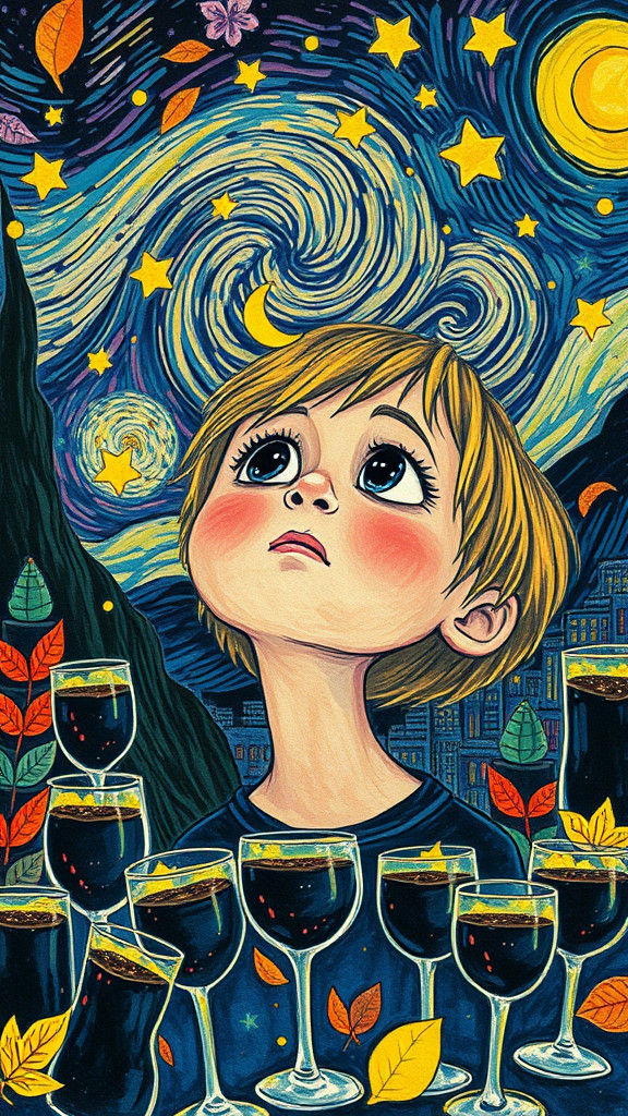 Cosmic Child in Lemonade City, Naive Crayon Art