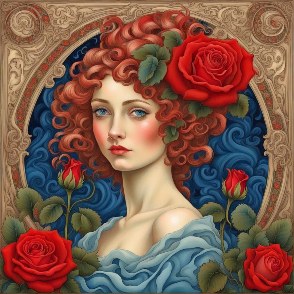 Rose and Woman in Art Nouveau Rococo Style