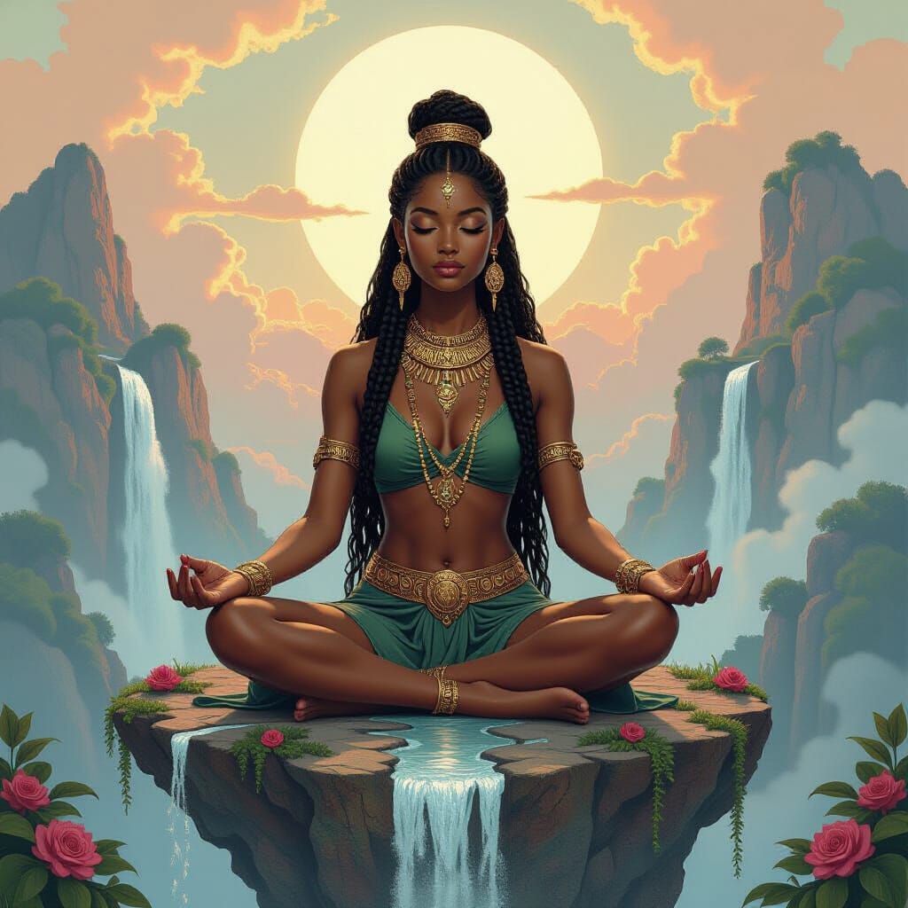 Meditating African Goddess in Art Nouveau Style