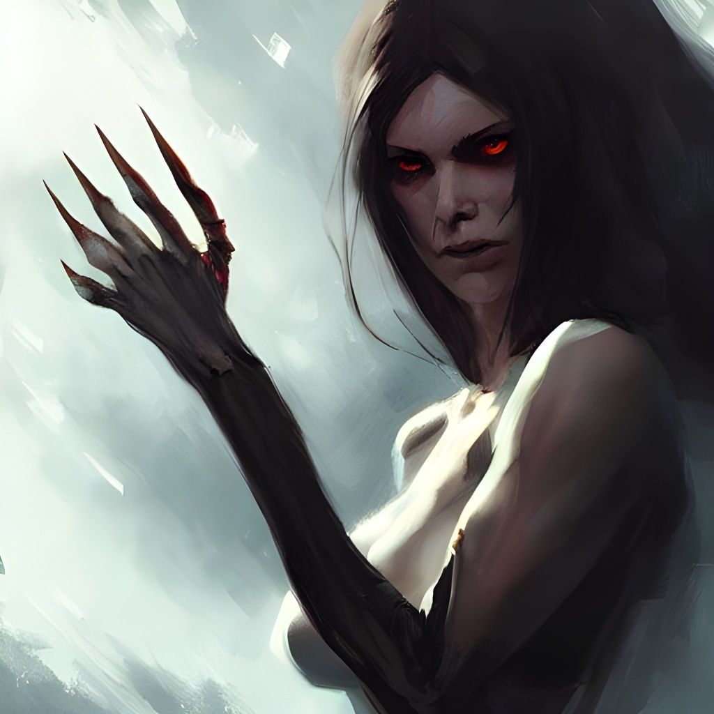 Sinister Half-Demon Girl with Claws