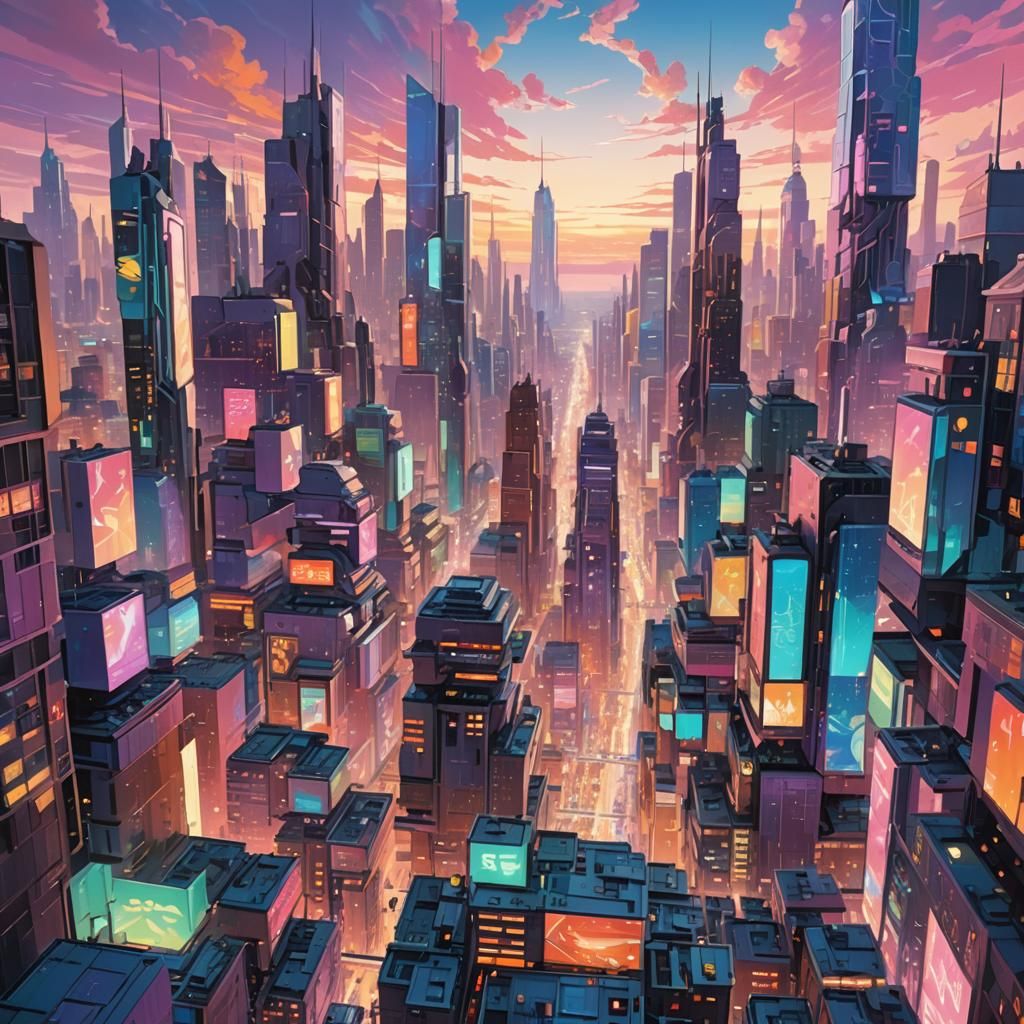 Futuristic Metropolis with Holographic Skyscrapers