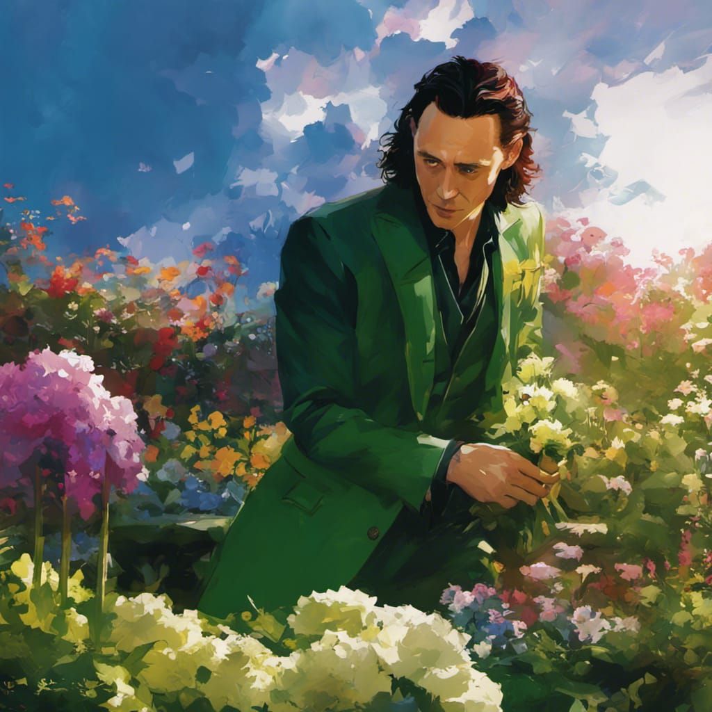 Loki in a Flower Garden: Anime-Inspired Digital Art
