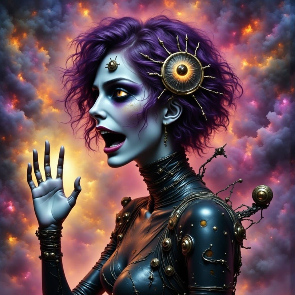 Steampunk Witch Screaming Fire in Graffiti Art Style