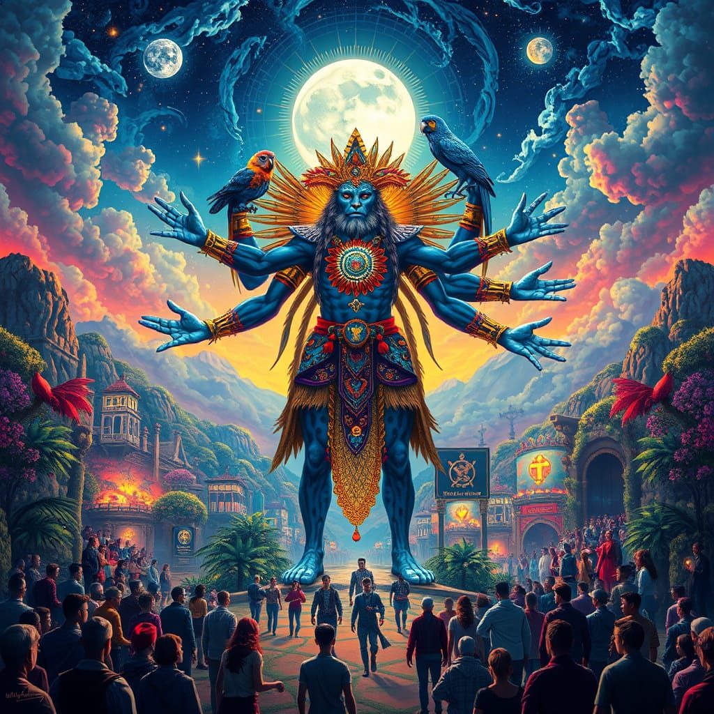 Blue Leopard Shaman in a Neon Dreamscape