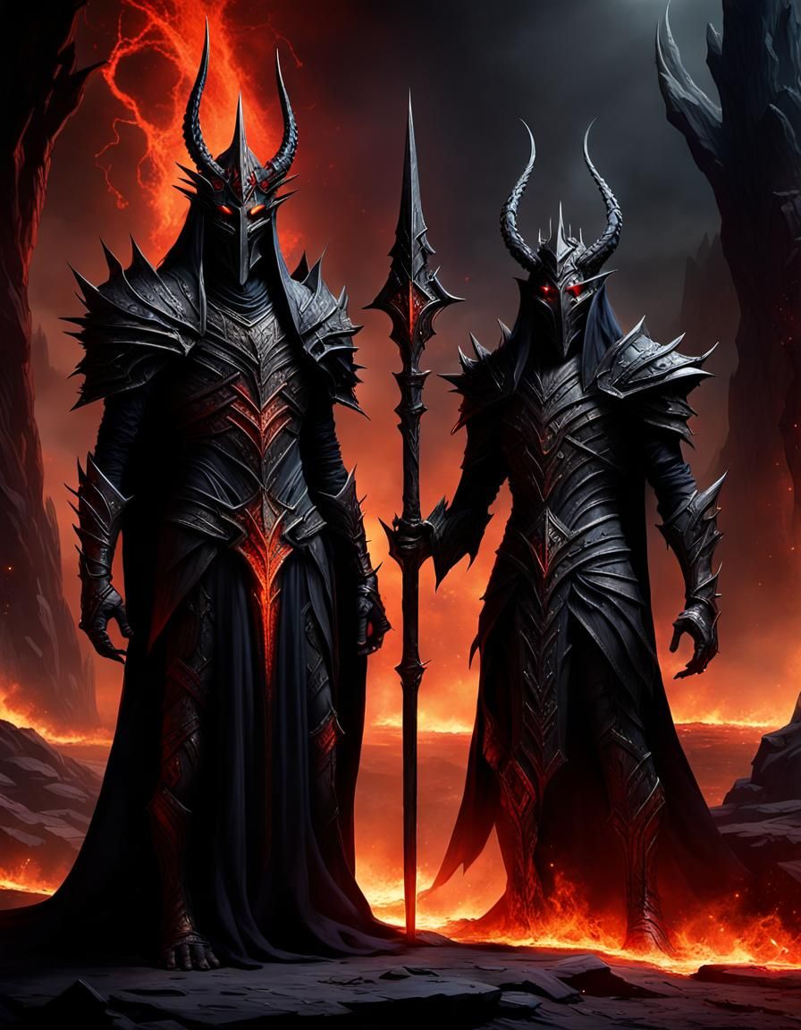 Malkor and Sauron, the ancient and powerful Dark Lords, stan...