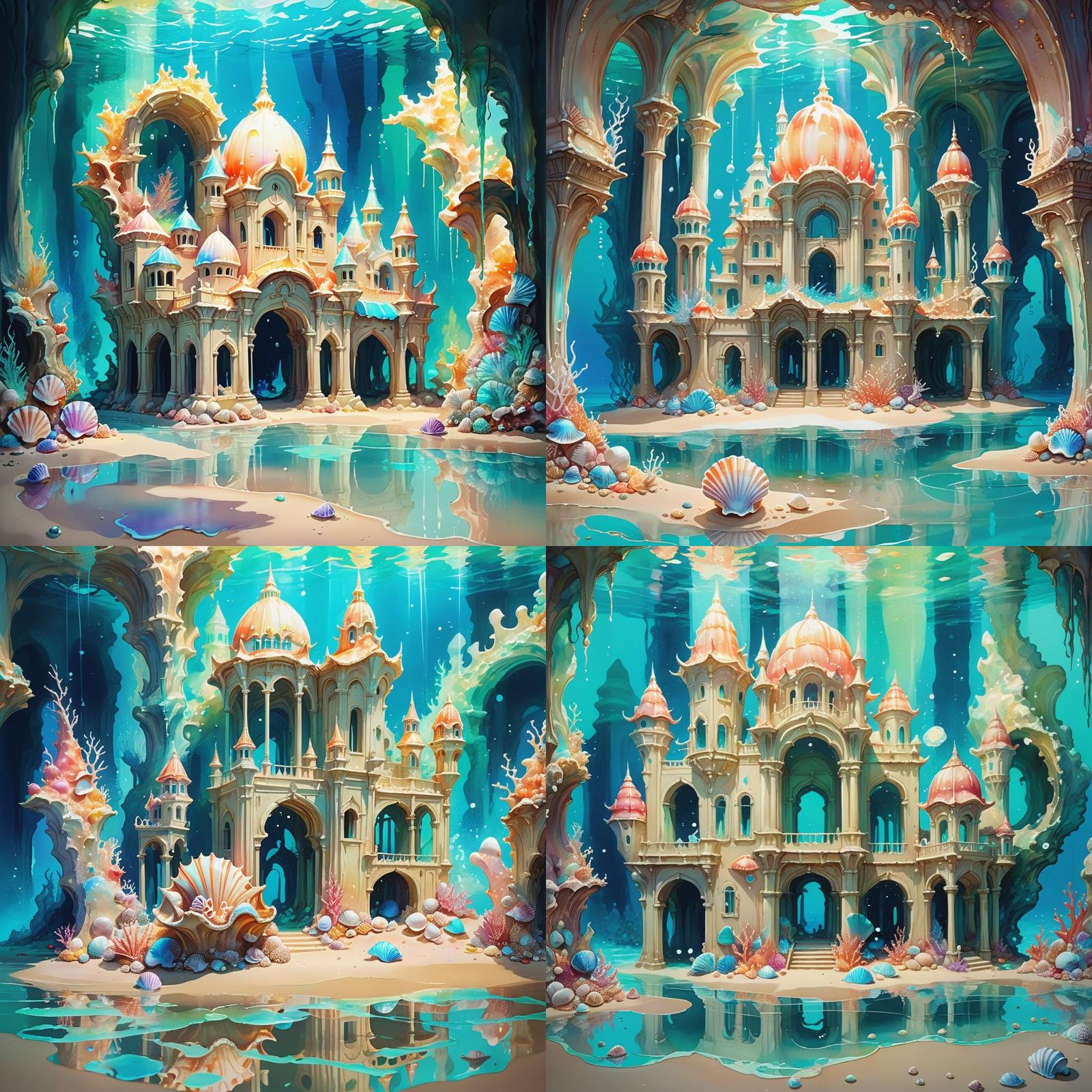 Underwater Sand Palace in Cinematic Impasto Style