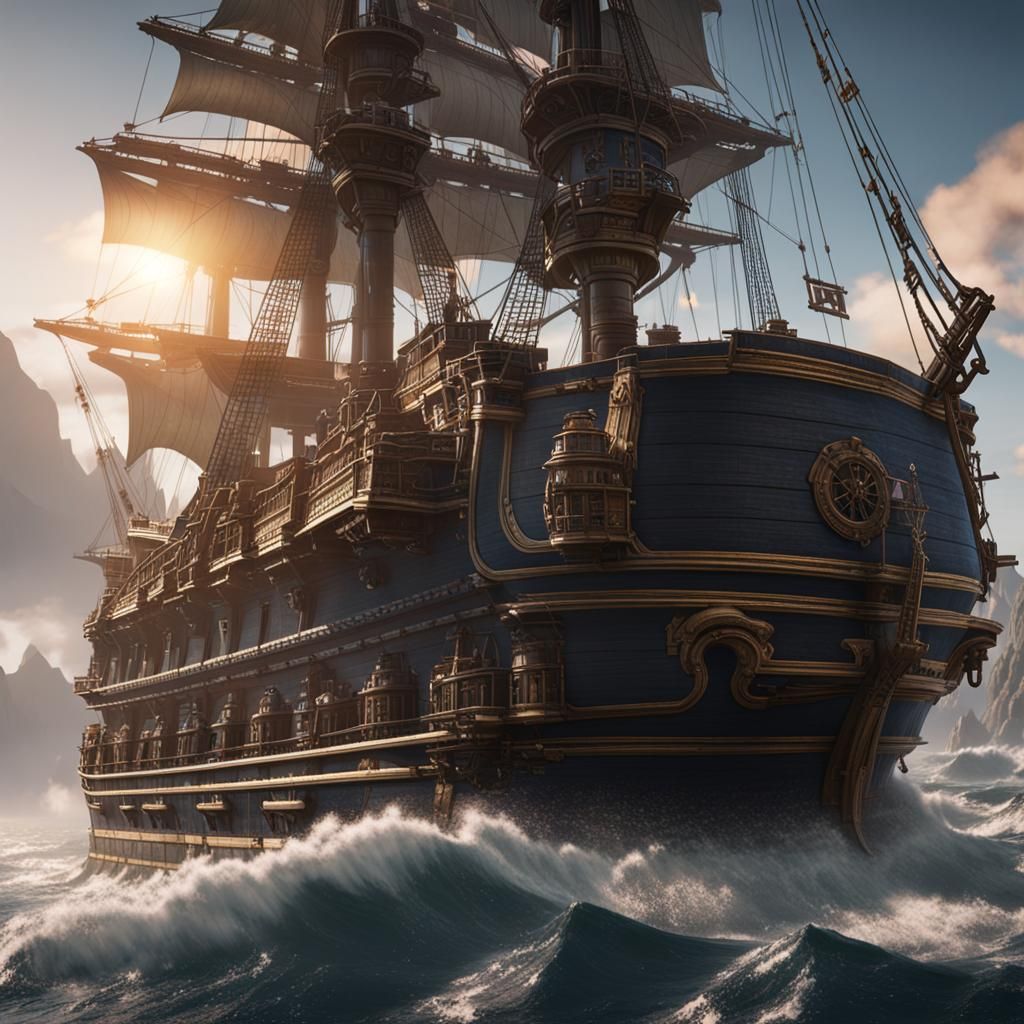 Detailed Ship of the Line in 3D Cinematic Style