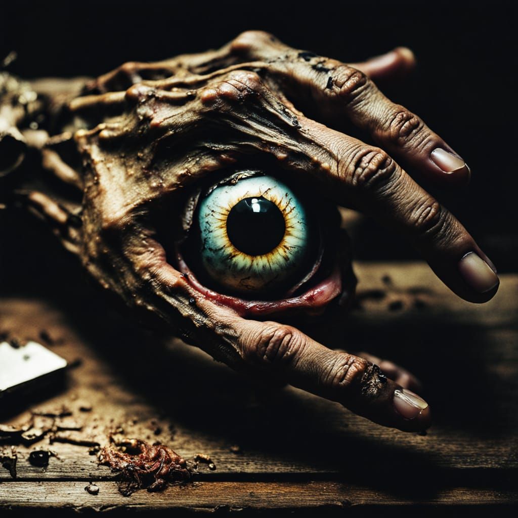 Grotesque Decaying Hand Holding Rotting Eyeball