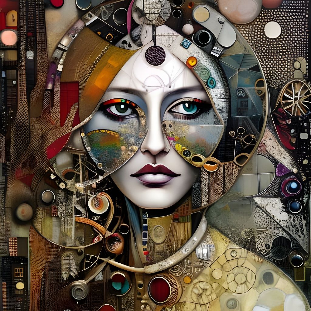 Metallic Woman Portrait in Geometric Style