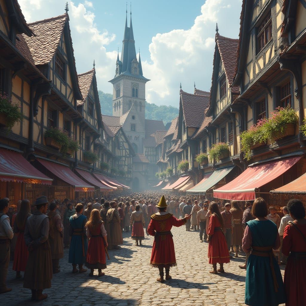 Medieval Fantasy Town in Vibrant Colors