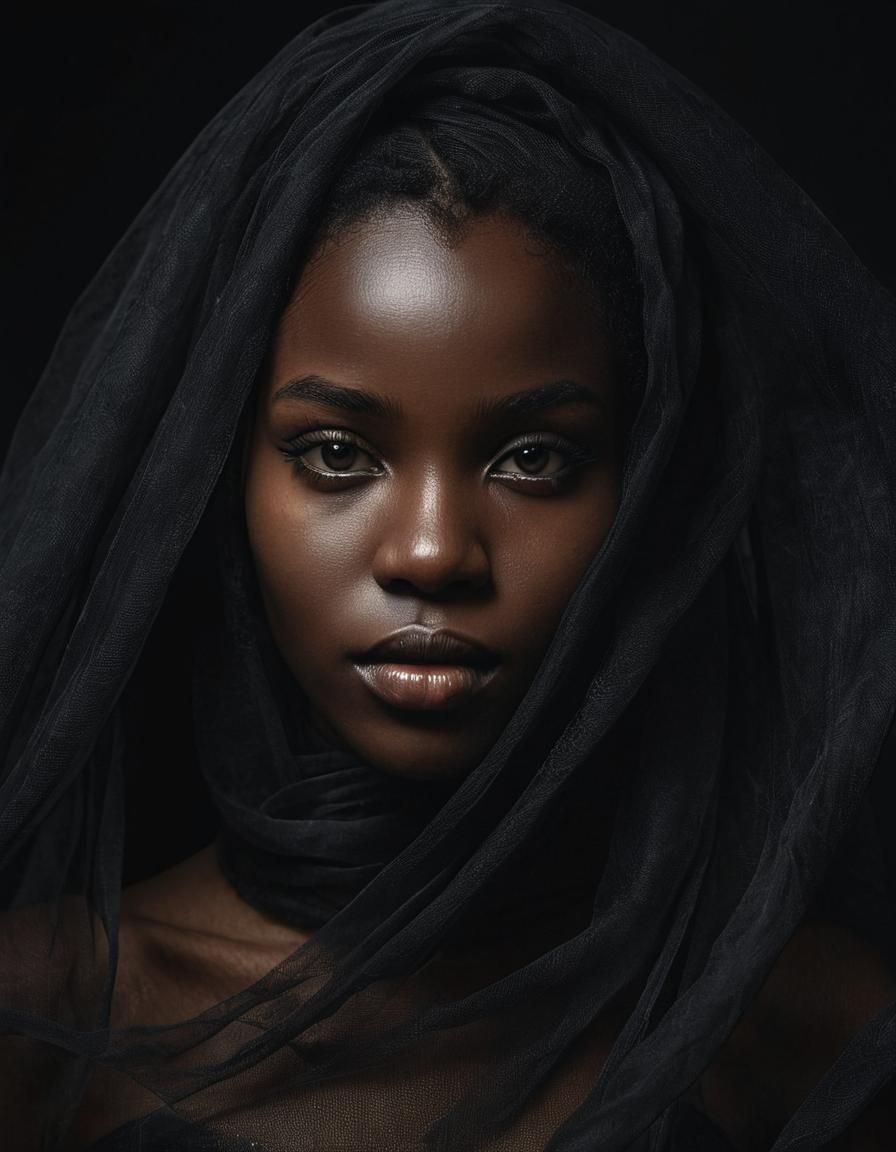 Portrait of a Young Black Girl in Veil