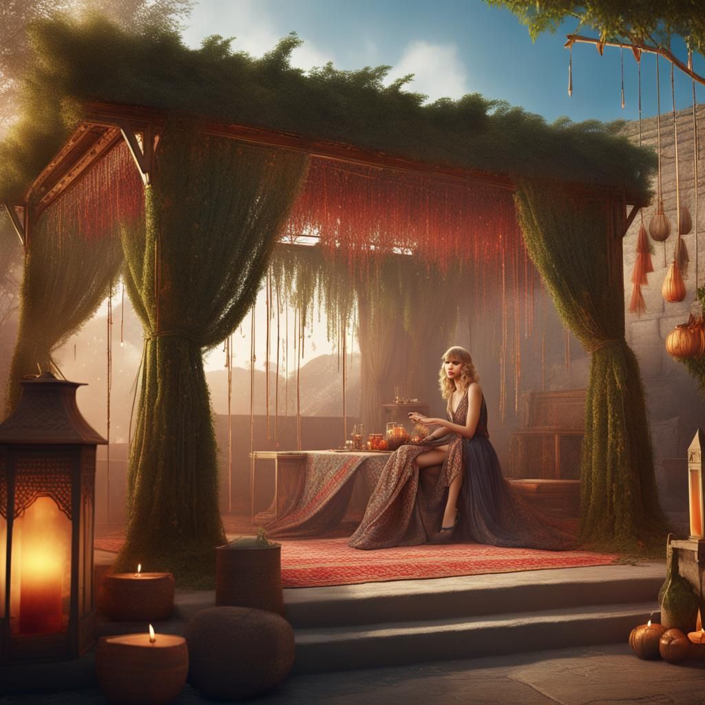 Taylor Swift in a Sukkah: Detailed Matte Painting