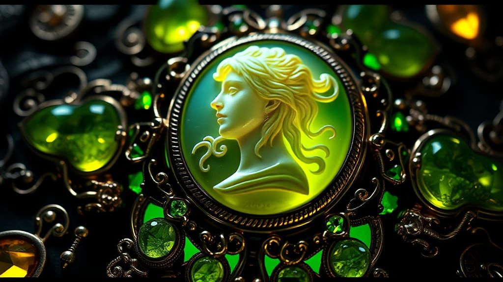 Dark Fantasy Cameo Brooch: Hyperdetailed Concept Art