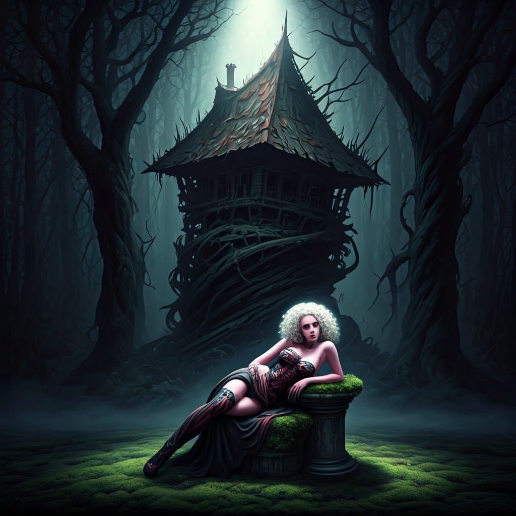 Eerie Beauty in a Dark Forest, in Beksiński Style