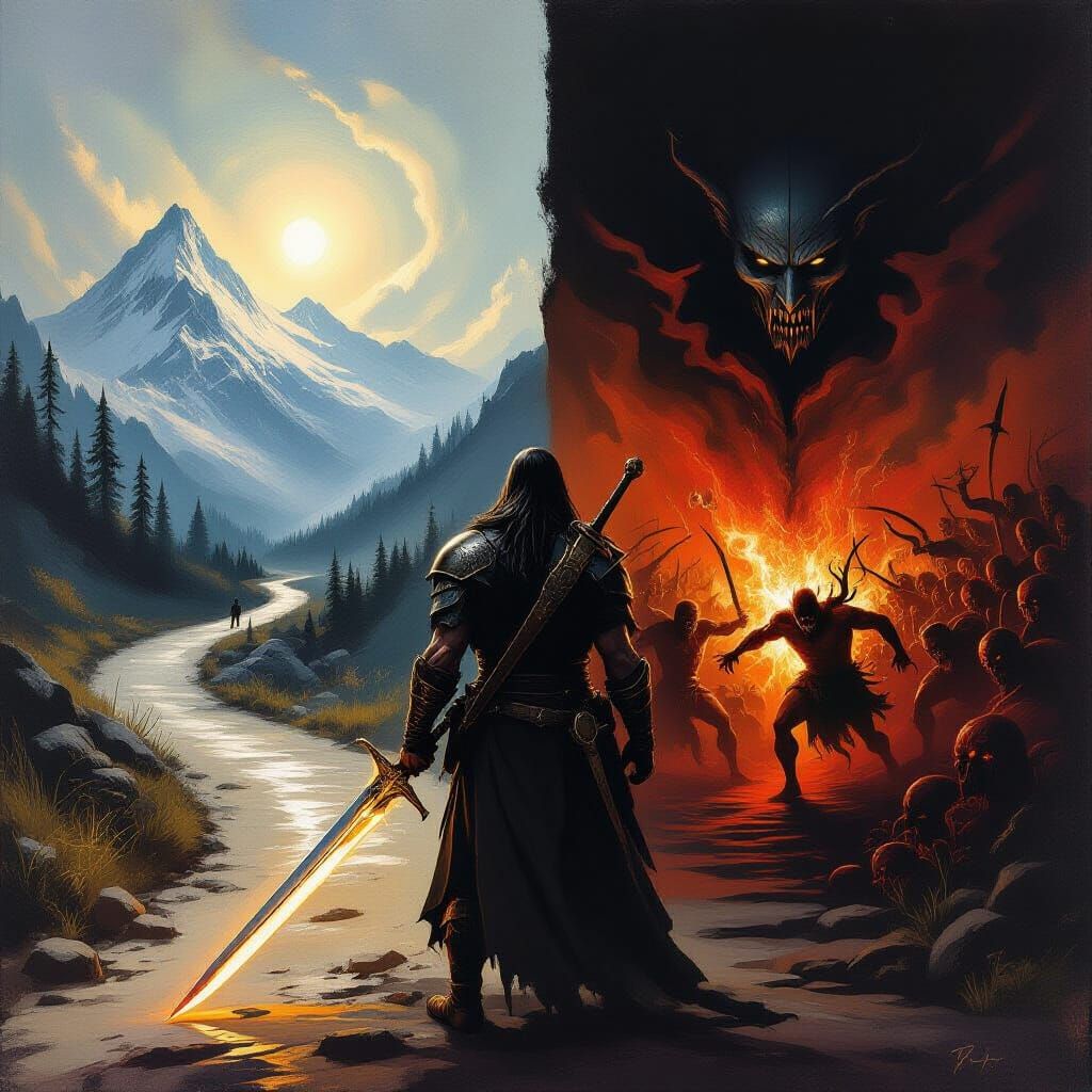 Wise Warrior Confronts Inner Demons in Dramatic Painterly St...