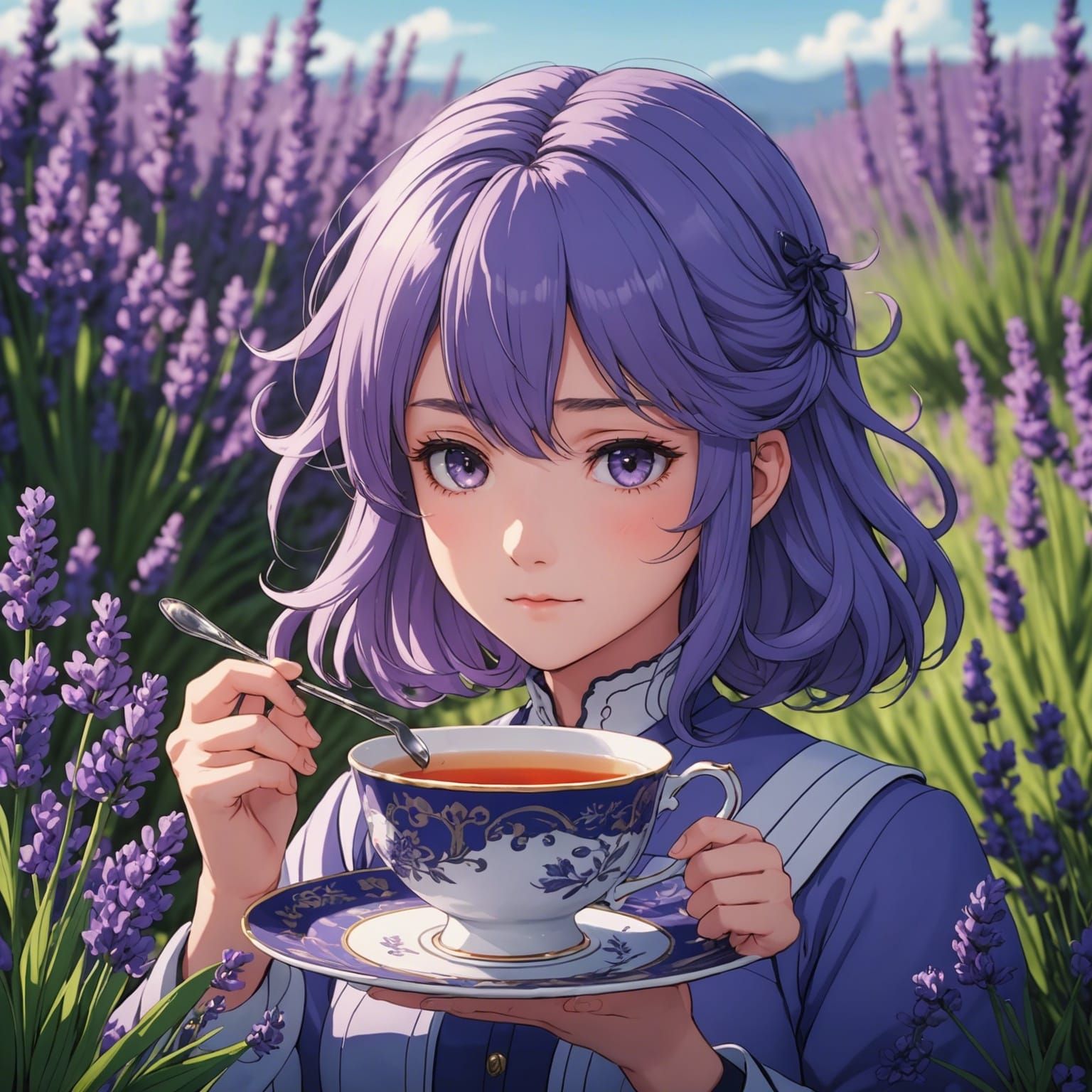 Lavender Tea Anime Style Illustration
