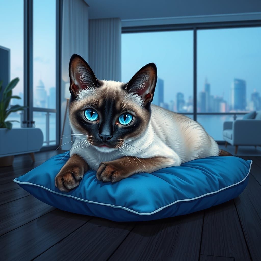 Siamese Cat on Cushion in Pop Art Style