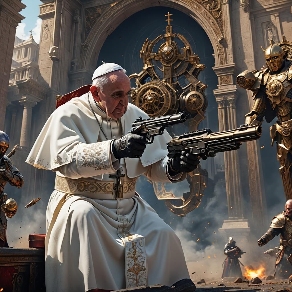 Pope with Gun in StarCraft 2: Detailed Matte Painting