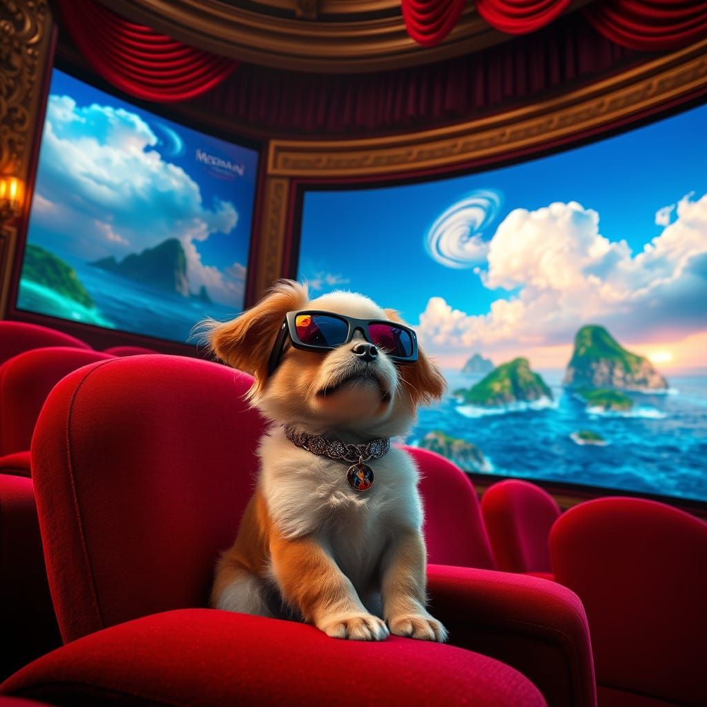 Pupper Enjoys Moana 2 in Opulent Cinema Setting