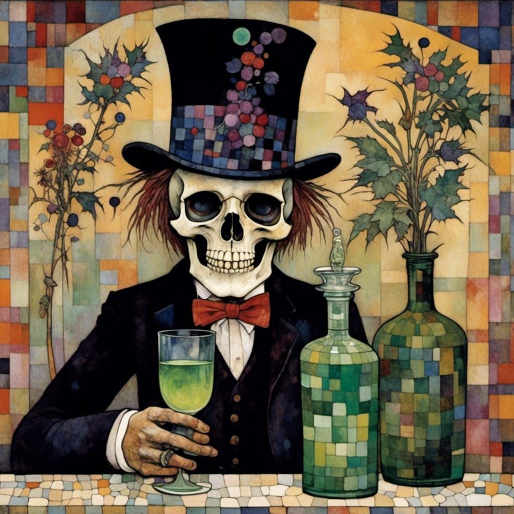 Gothic Man with Absinthe in Dark Art Style