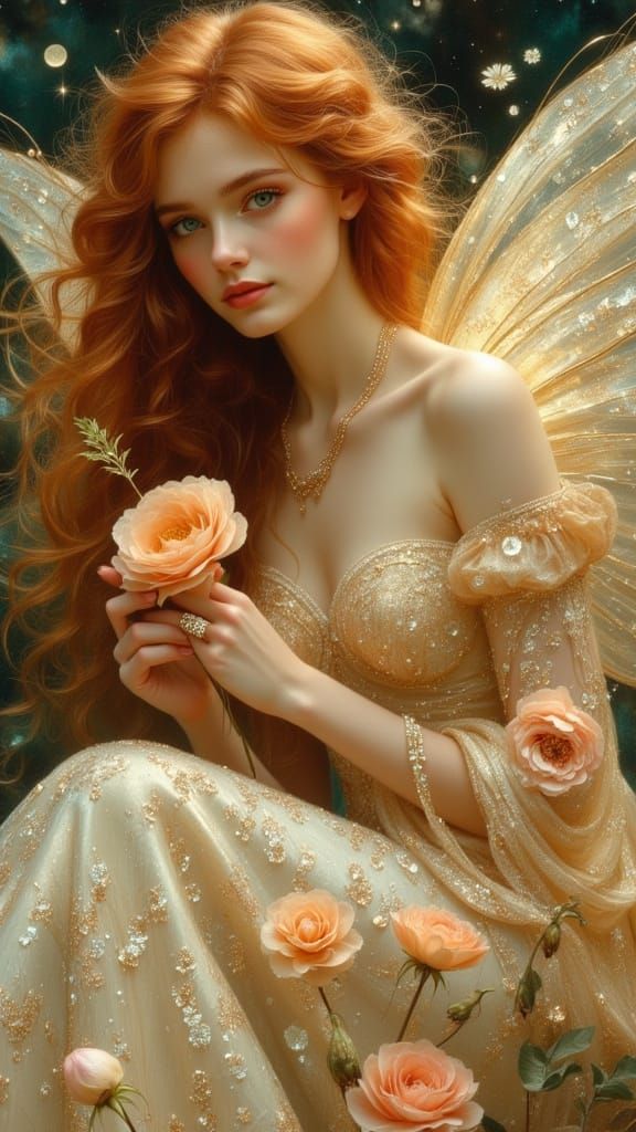 Ethereal Woman in Radiant Gown under a Full Moon