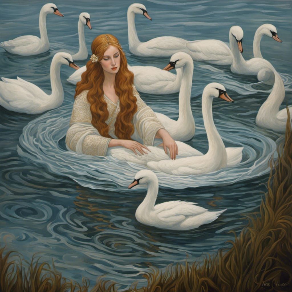 Sorrowful Irish Swan Princess in Stormy Waters