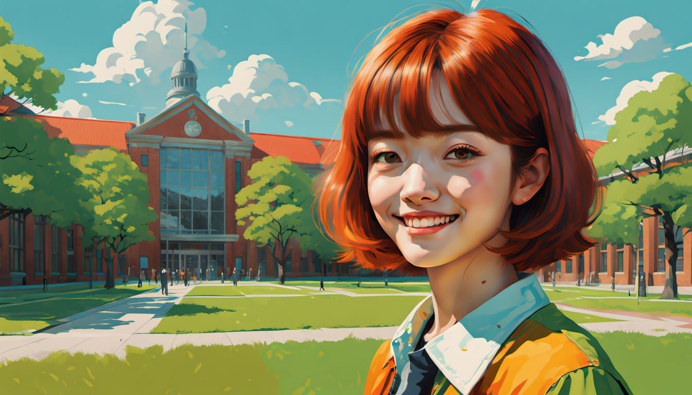 Japanese Coed Portrait in 1970s Style