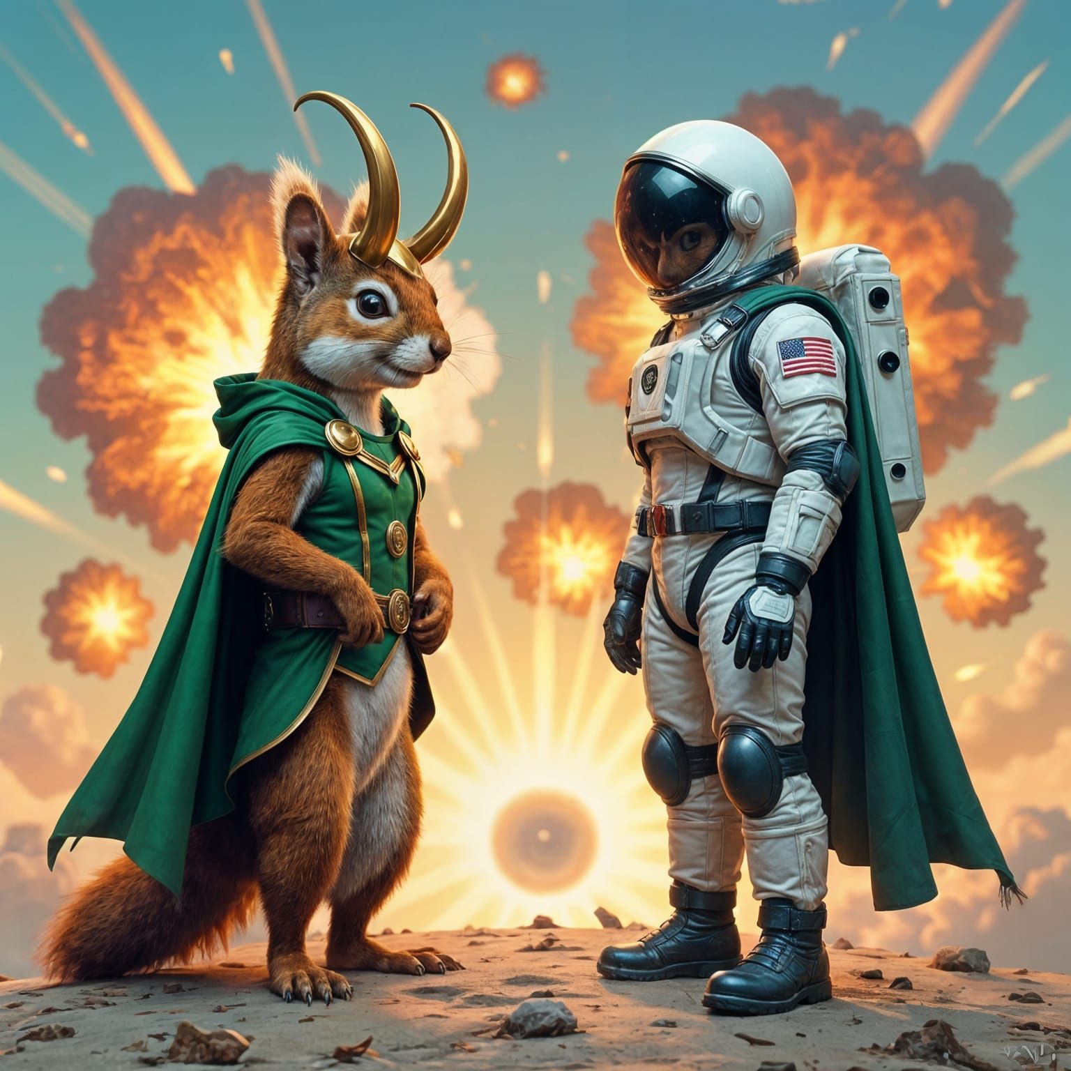 Squirrel Loki Confronts Astronaut