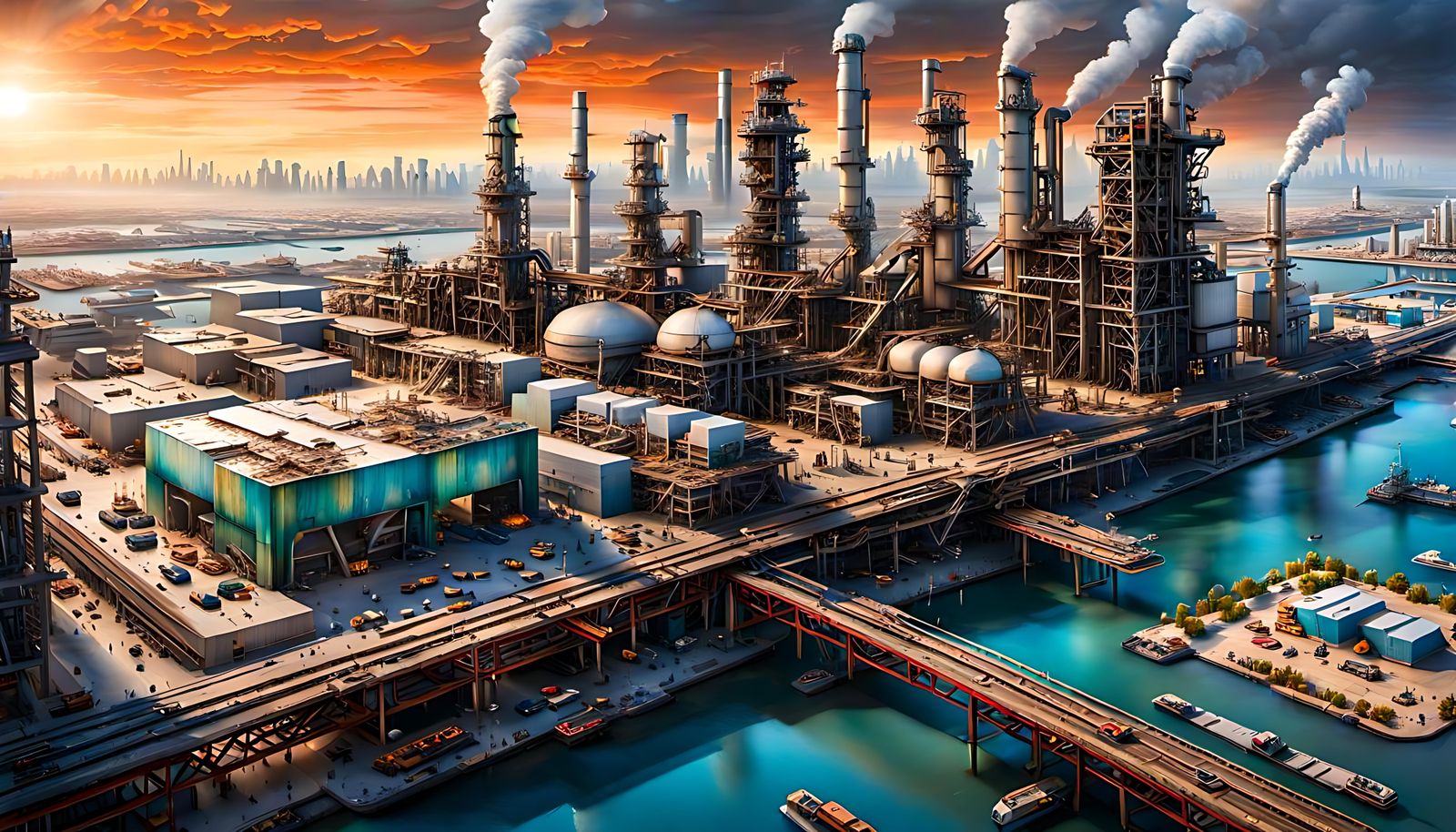 Futuristic Post-Industrial Wasteland: Realistic Oil Painting