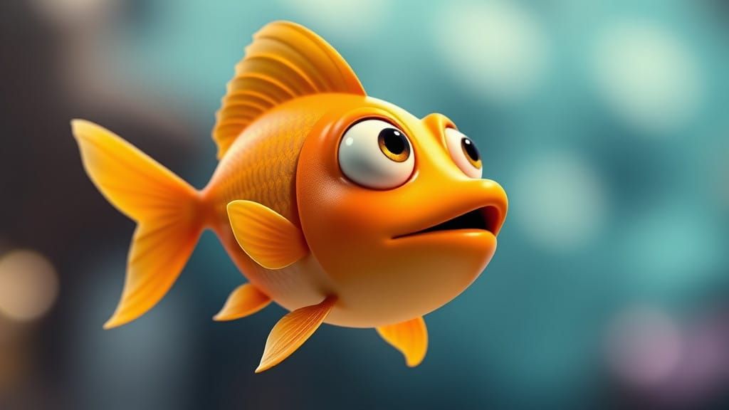 Vibrant 3D Animated Goldfish with Whimsical Expression