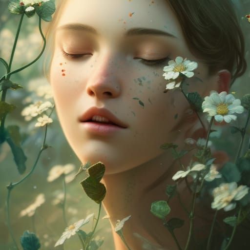 Detailed Flower Garden Portrait in Art Nouveau Style