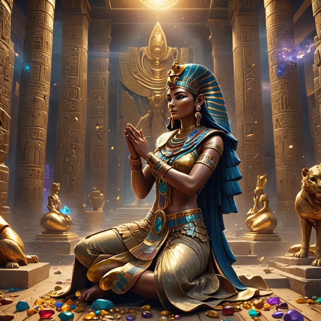 Egyptian Priestess Praying to Golden God