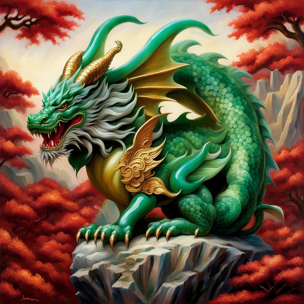 Majestic Jade Dragon Sculpture in Flight