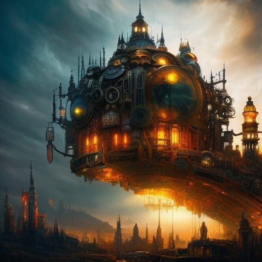 Detailed Steampunk City Inspired by Alexander Jansson