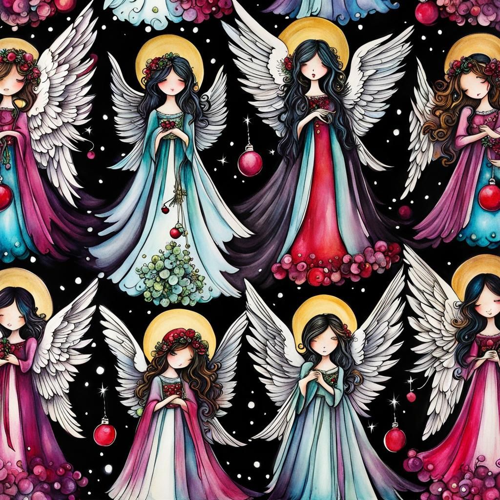 Whimsical Christmas Angels in Alcohol Inks