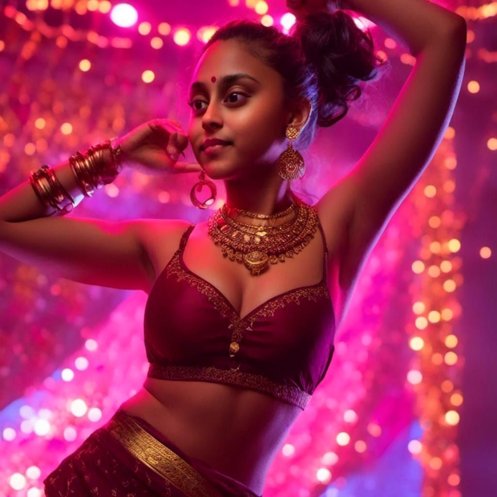 Dancing Woman in Burgundy Saree: Hyperdetailed Art