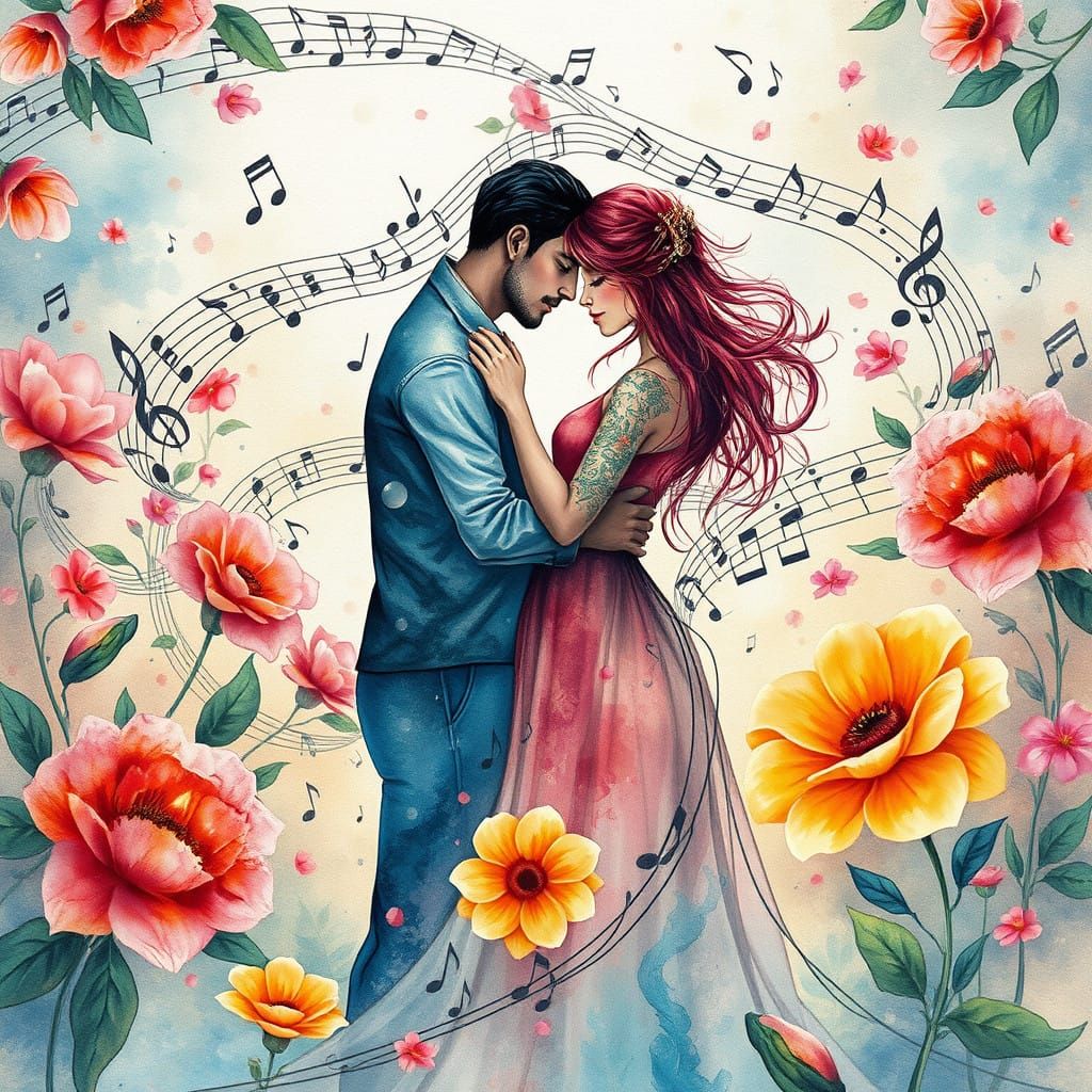 Ethereal Music Note Lovers in Dreamlike Whimsy