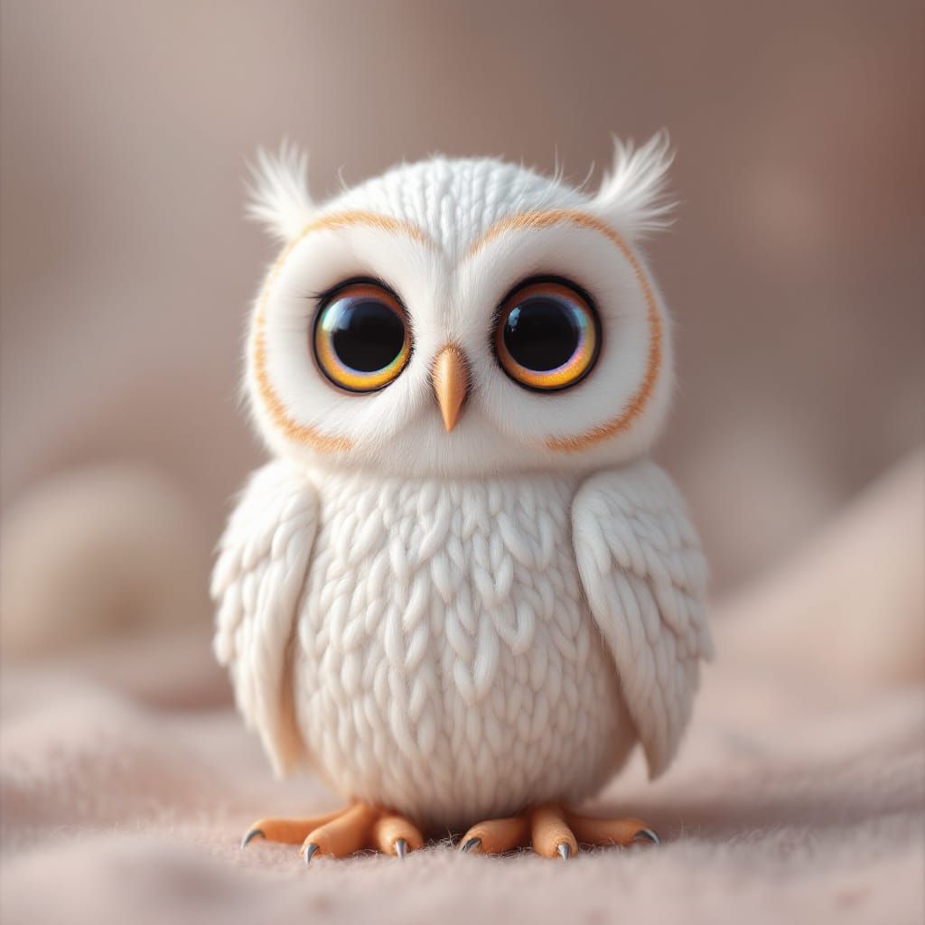 Adorable Knitted Yarn Owl Portrait Painting