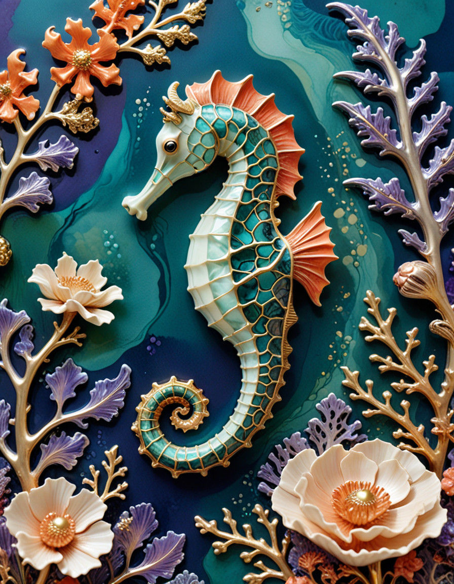 Luxuriant Seahorse in Translucent Makie Art
