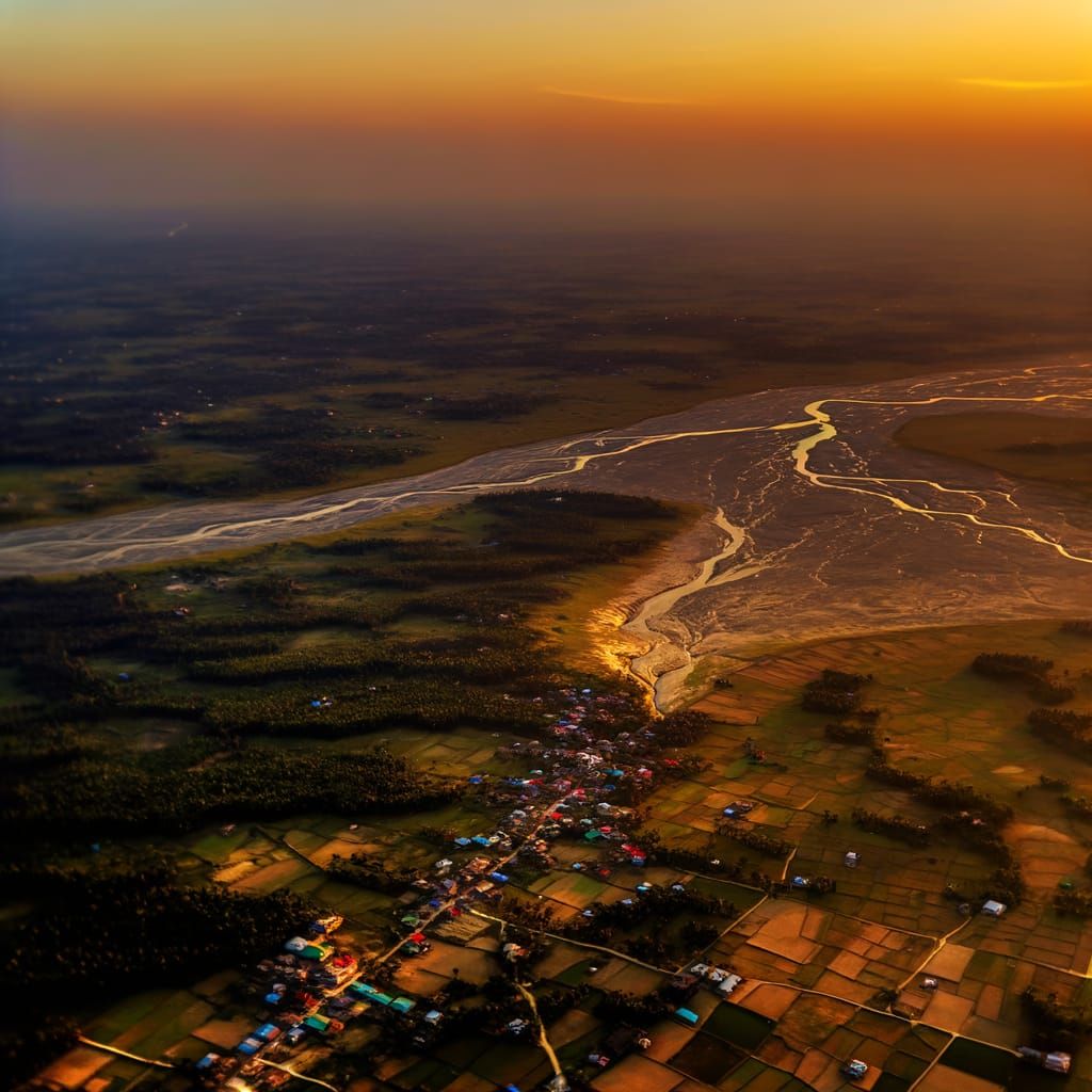 Aerial Sunset Over Cooch Behar District, West Bengal