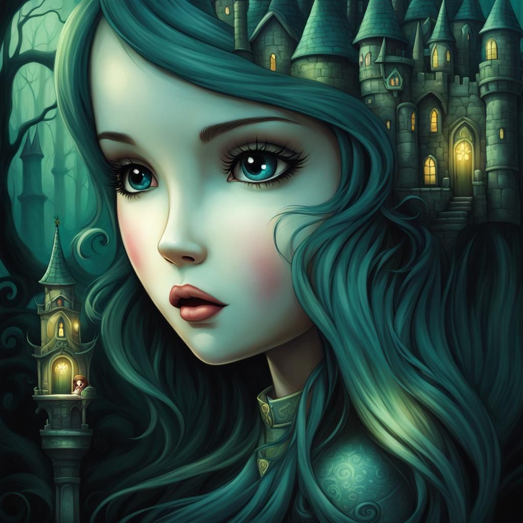 Chibi Anime Princess in Fairytale Castle Illustration