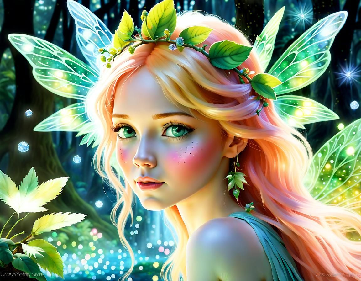 Strawberry-Blond Fairy Under Sparkling Tree of Life