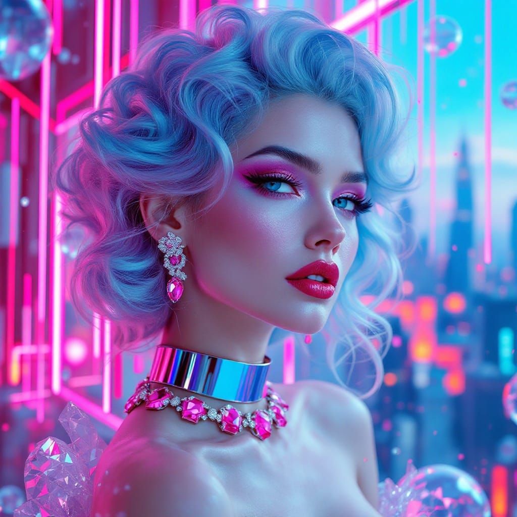 Cyberpunk Goddess Radiates in Translucent Splendor