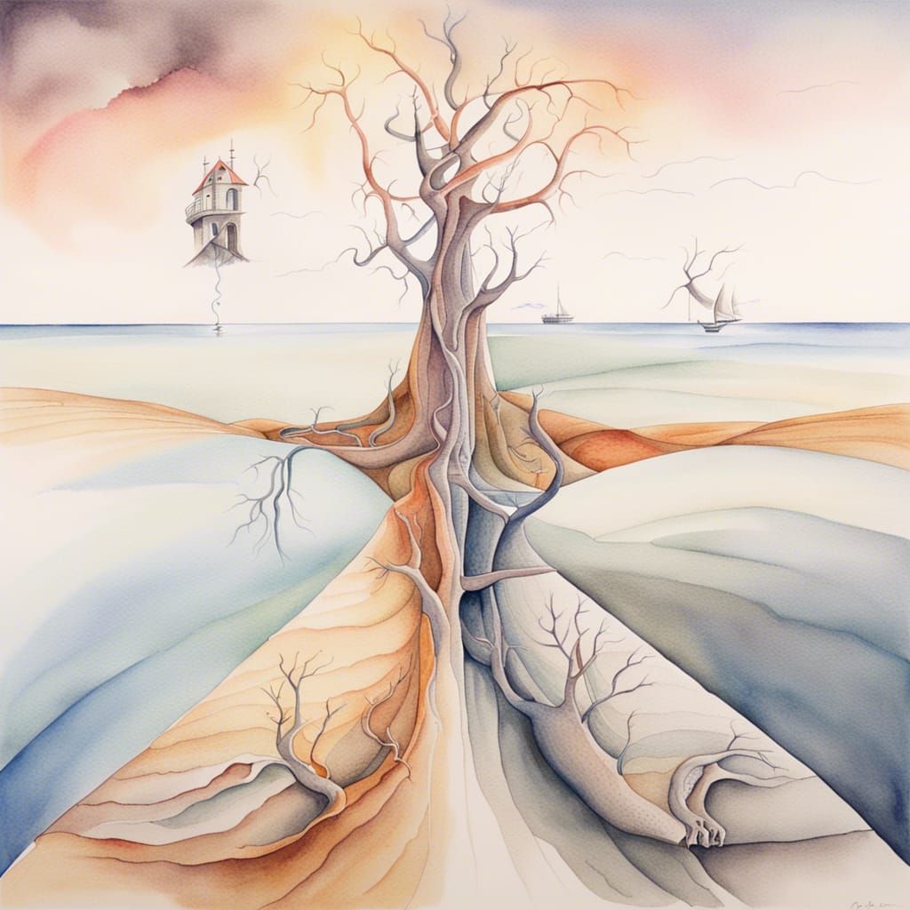 Surreal Watercolor Painting: Life and Death