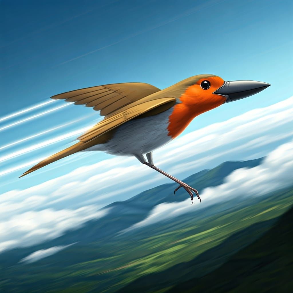 Robin Fighter Jet Soaring Through Mountain Sky