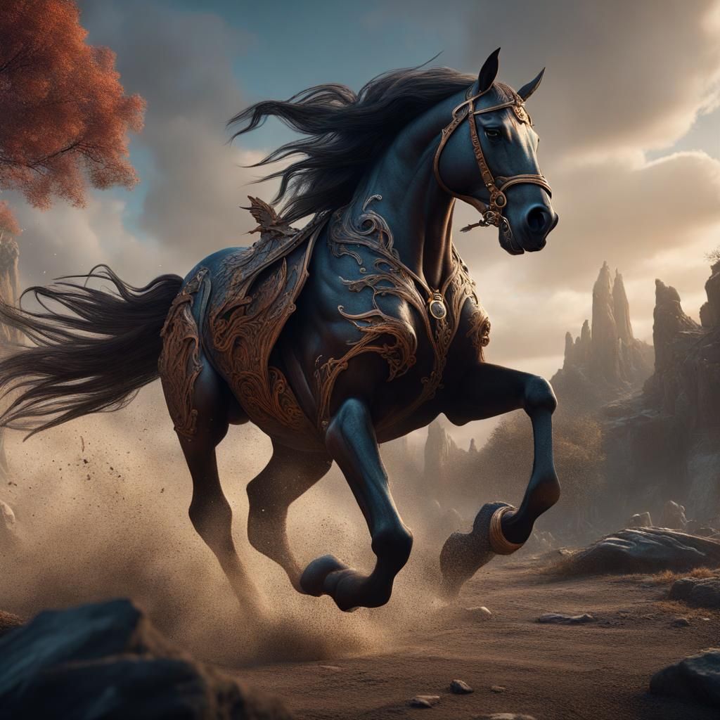 Detailed Horse Matte Painting in Deep Color