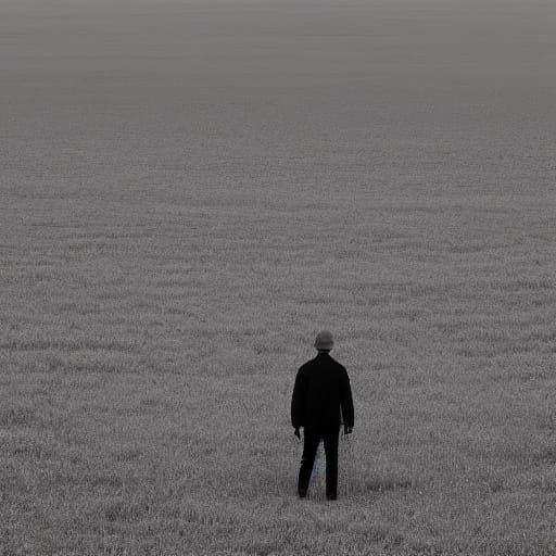 Somber, Low-Poly Landscape with a Lonely Figure