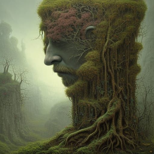 Surreal Stone Face Landscape Concept Art