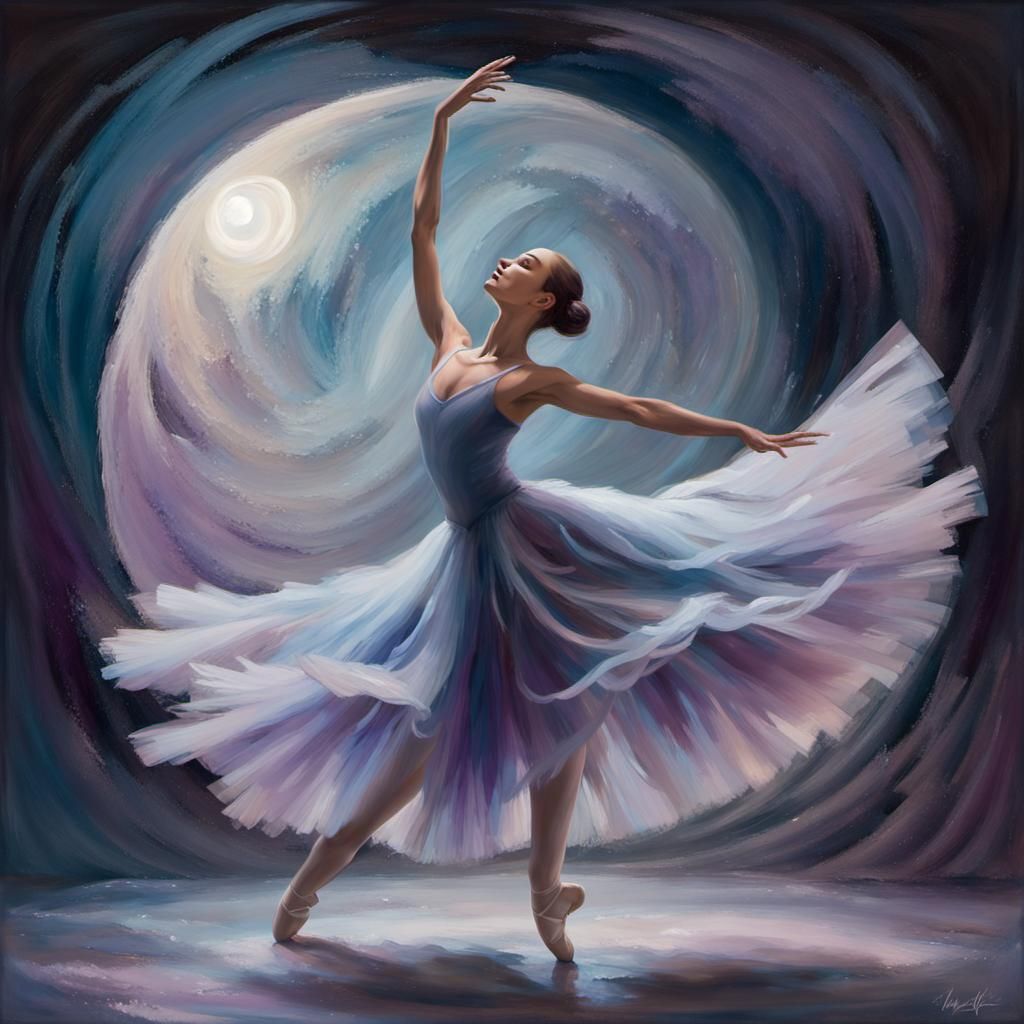 Ballet Dancer Twirling Under Moonlight, in Impressionist Sty...