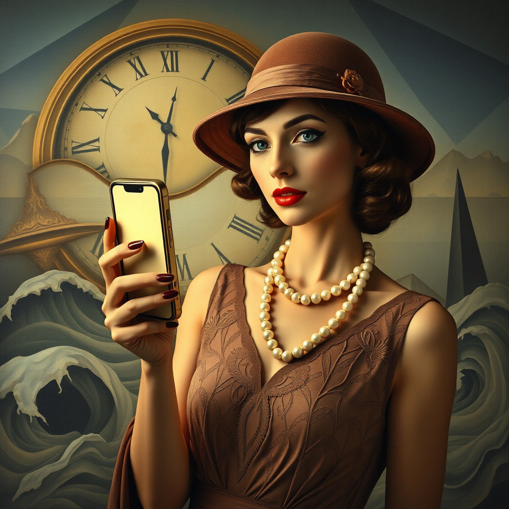 Surreal iPhone Advertisement in Art Deco Style
